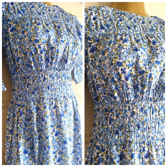 NEW Midi Smock Dress in Blue Ditsy Floral, Size US 4 (UK 8) - Picture 3 of 5